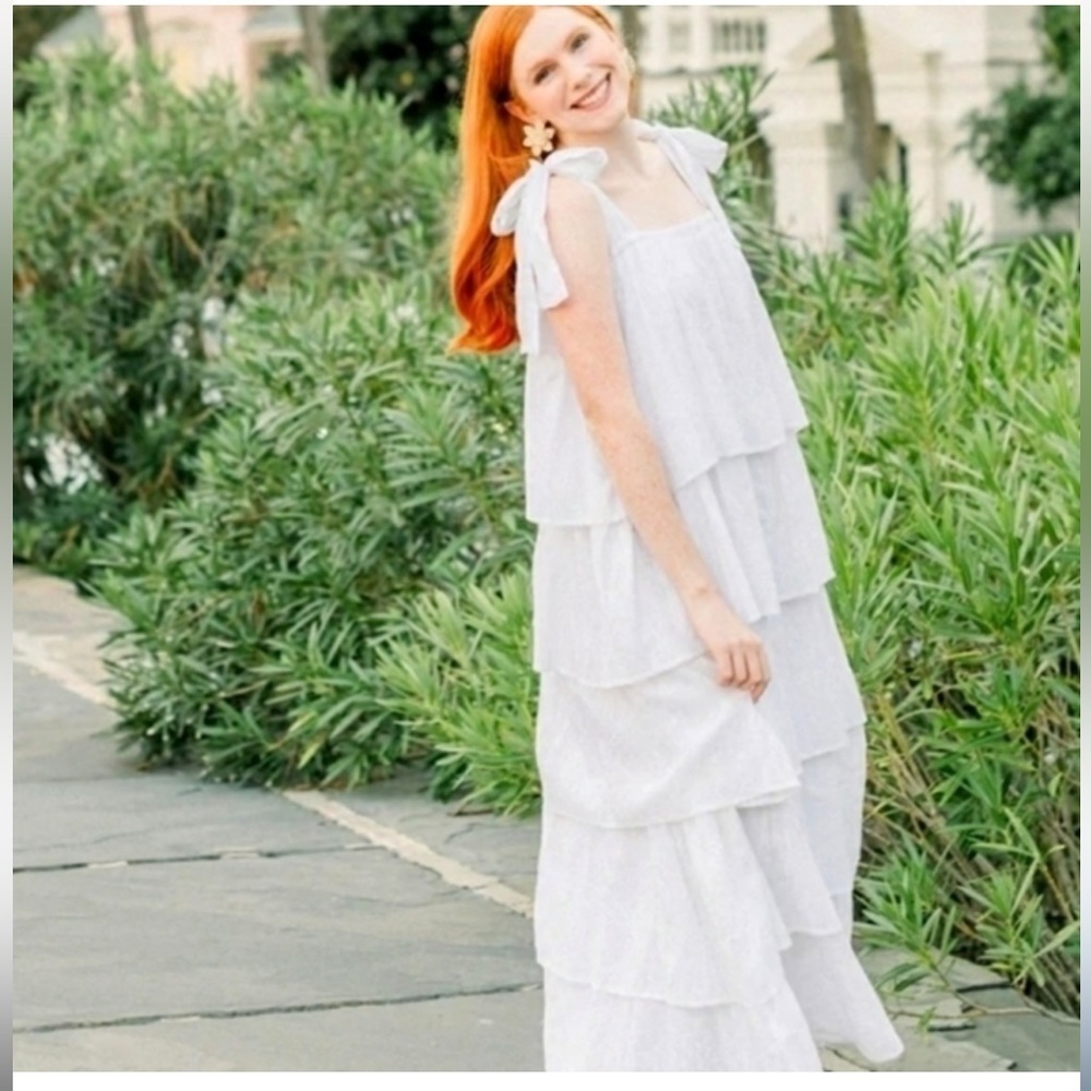 NEW Victoria Dunn XL Dress Bennet Maxi White Tiered - Picture 2 of 4